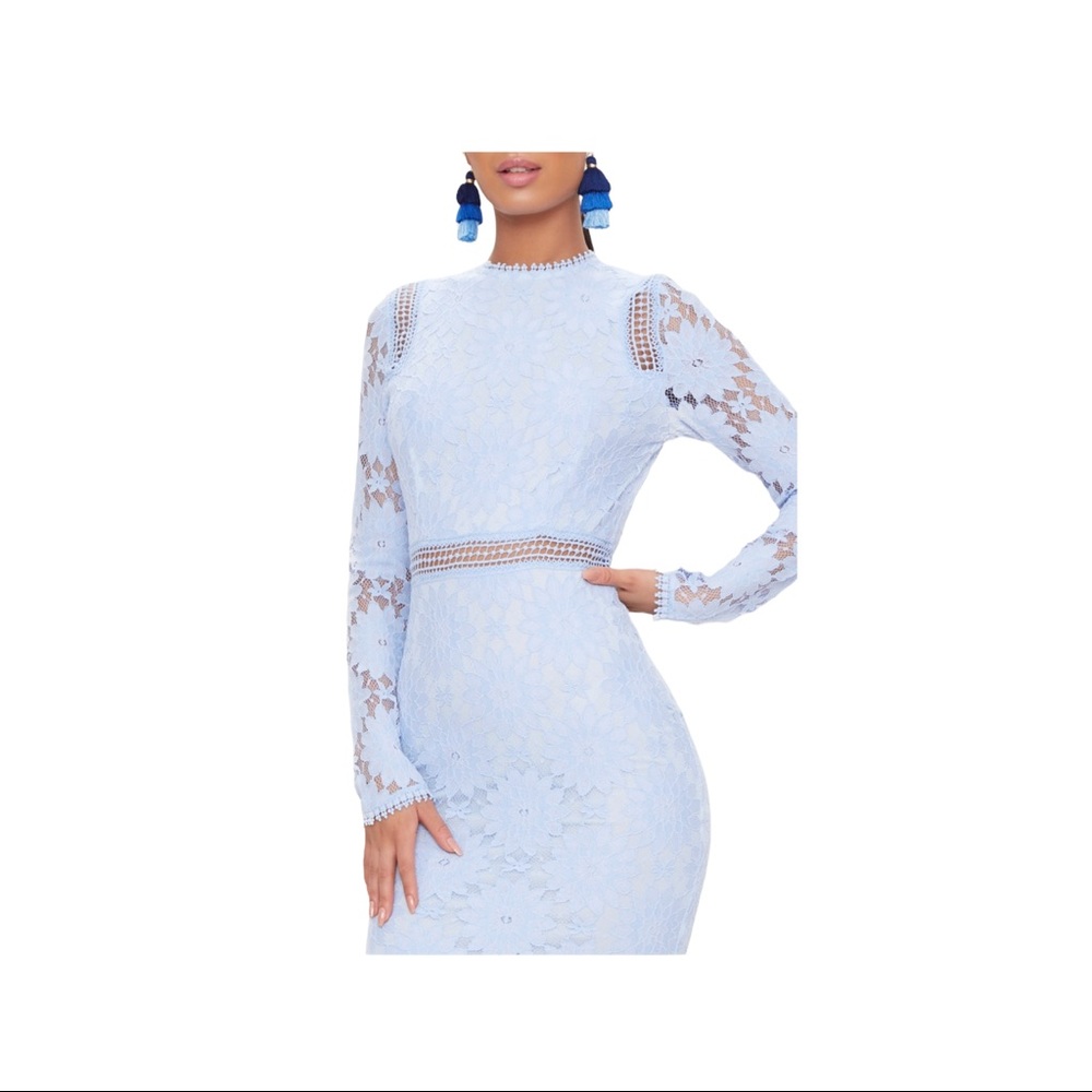Dusty Blue Long Sleeve Lace Bodycon Dress